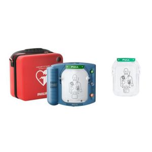Image showing the products and accessories of the HeartStart OnSite AED with spare pads
