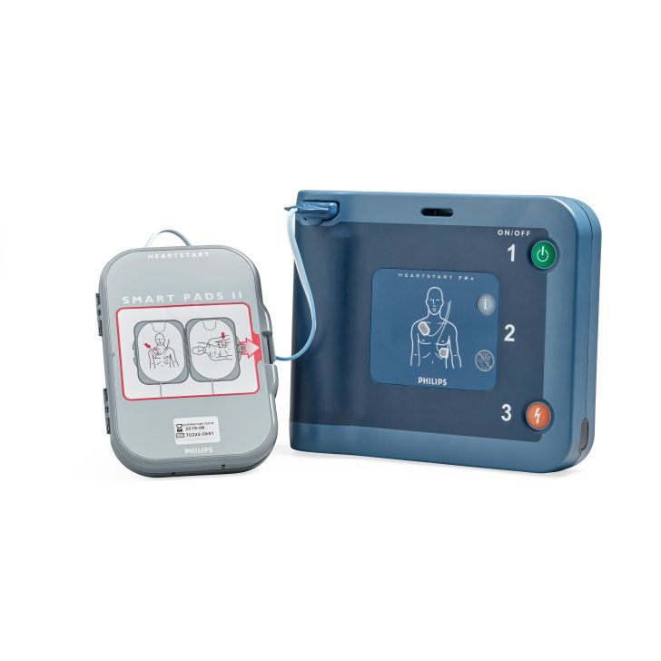 Un DAE HeartStart FRx avec des électrodes Smart Pads II